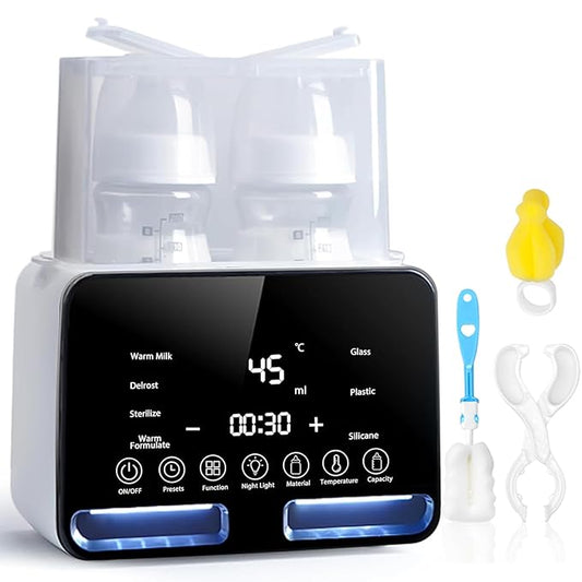 Baby Bottle Warmer All Bottles Water Bath Warming 48H Constant Thermostat Mode, 10-in-1 Milk Warmer Steamer, Preset, Defrost, Double Bottle Warmer Twins for Breastmilk Formula, Heat Baby Food