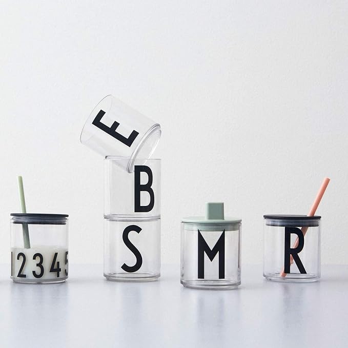 Design Letters Drink lid for baby and kids Personal Drinking Glass in tritan (Black) - BPA-free, BPS-free and EA-free, matt colored lid with silicone ring, Dishwasher safe, 14 g