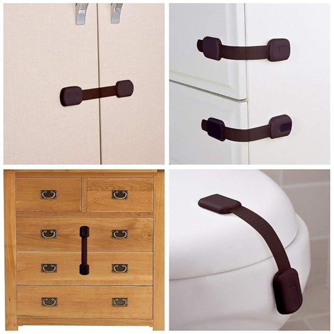 Viaky 8 Pack Brown Cabinet Locks Baby Proofing Child Safety Cabinet Locks Adjustable Straps Baby Proof Latches for Drawers Oven Refrigerator Toilet Seat Closet Cupboard