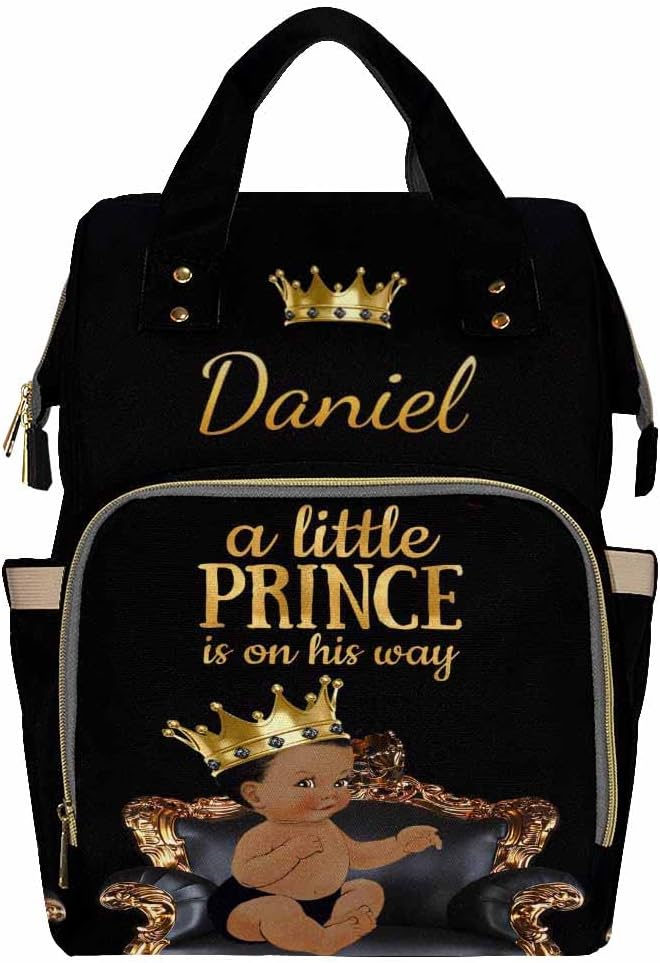 InterestPrint Custom Name Diaper Bag Backpack A Little Prince is on His Way Personalized Diapering Bag Nappy Bags Fashion Casual Daypack Travel Shoulder Bag for Unisex Hiking Camping Work