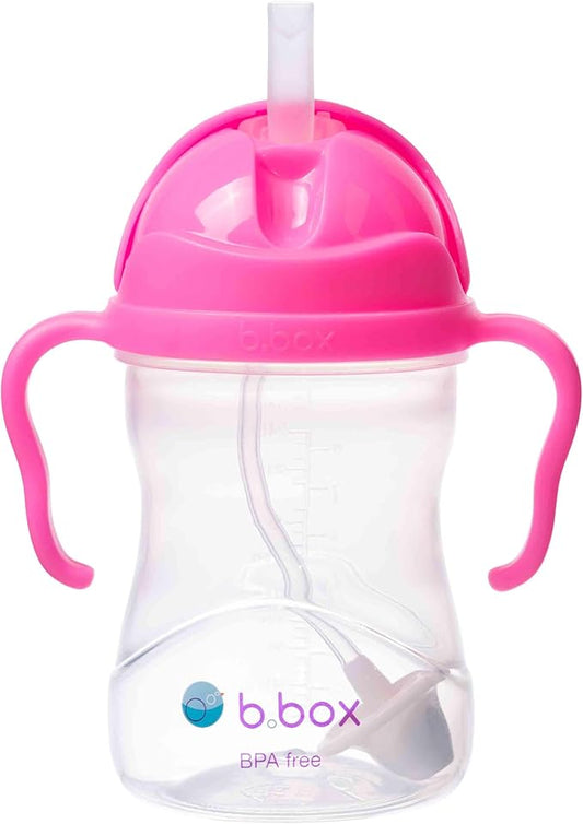 b.box Sippy Cup with Weighted Straw. Drink from any Angle, Leak Proof, Spill Proof, Easy Grip. BPA Free, Dishwasher Safe. For Babies 6m+ to Toddlers (Pink Pomegranate, 8oz)