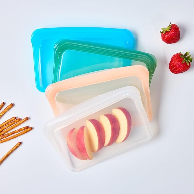 SnapPack Reusable Snack & Sandwich Bags, 2-Pack, 100% Pure Platinum Silicone, Dishwasher Safe, Heat?‘Resistant, Freezer?‘Safe and Sous?‘Vide capable (Forest Green)