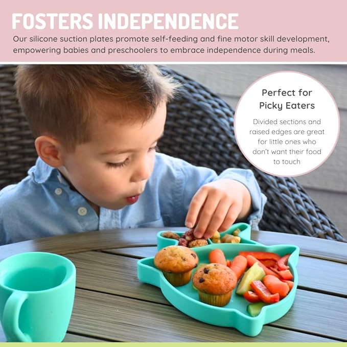melii Divided Silicone Suction Plate for Babies and Toddlers ??100% BPA-Free, Dishwasher, Microwave Safe, Non-Toxic Baby Feeding Plate - Fits Most High Chairs, Age 6 Months - (Shark)
