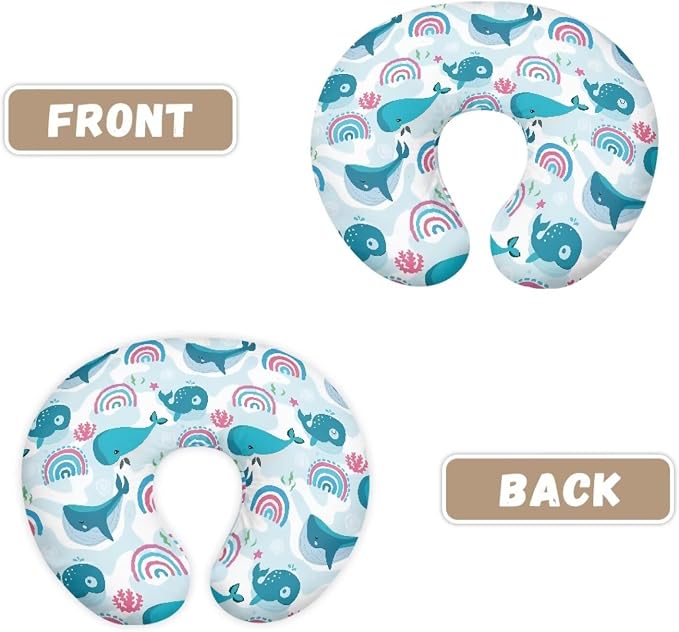 Nursing Pillow Cover for Breastfeeding, Fits Standard Nursing Pillow, Removable Cotton Cover, Blue Whales
