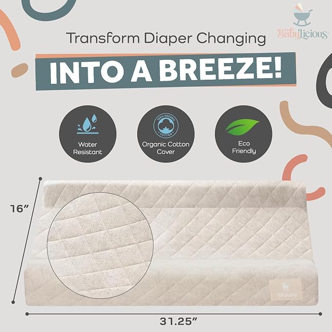 Contoured Baby Changing Pad ??Waterproof & Breathable Diaper Changing Pad | Removable Washable Cover, Non-Slip Base & Safety Strap | Standard Size for Dresser & Changing Table Pads