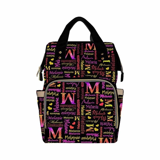 InterestPrint Personalized Monogram Mommy Diaper Bag - Customized Black Purple Glitter Gradient Name Nursing Casual Travel Daypack Shoulder Bag