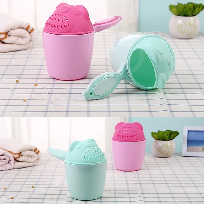 ViaGasaFamido Baby Rinse Cup, Shampoo & Bath Rinser, Wash Hair with 2 Pour Spouts for Protecting Kids Face and Eyes, Pink, 21x10.7x15cm/8.3x4.2x5.9in