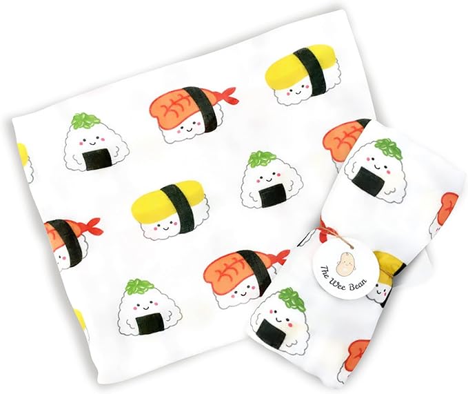 The Wee Bean Organic Cotton and Bamboo Rayon Muslin Swaddle Blankets, Set of X (Sushi)
