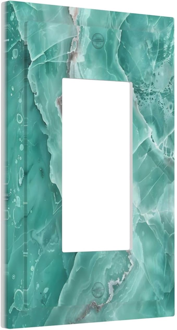 Turquoise Green Tiles Abstract Luxurious Print Decorative Outlet Covers 1 Gang Single Rocker Light Switch Cover Plate Wall Plates GFCI Faceplate for Bathroom Kitchen Decor