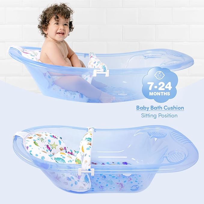 Multifunctional Baby Bath Net With Cushion - Adjustable, 5 Point Seat Support, Bath Sling, Newborn To 2 Years Age (Bathtub Is Not Included) (1 Pack)