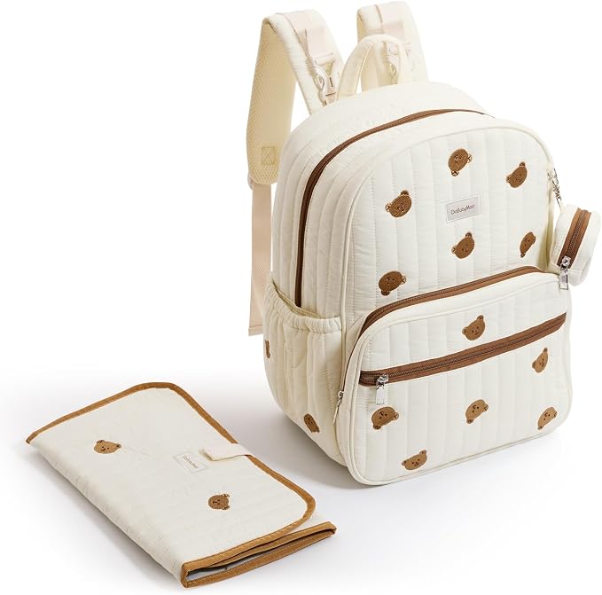 GOBABYMART Large Diaper Bag Backpack with Changing Pad, Insulated Bottle Pockets, Travel & Hospital Bag for Mom & Dad (Large - Beige Bears)