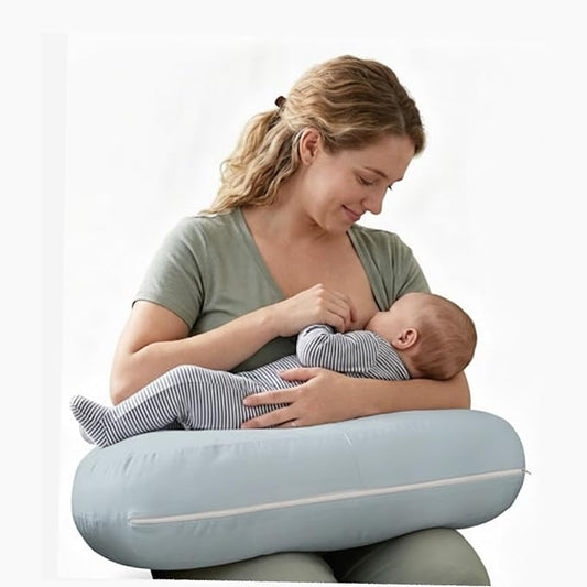 Plushii U-Shaped Nursing Pillow with Washable Cover,Blue | Ergonomic U-shaped breastfeeding support pillow for mom and baby, featuring a soft, breathable and washable cover