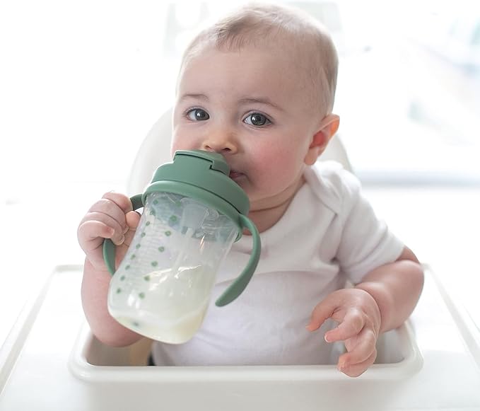Dr. Brown's Milestones Baby's First Straw Cup, Training Cup with Weighted Straw, 9 oz/270 mL, BPA-free, 6m+, Olive Green, 1-Pack