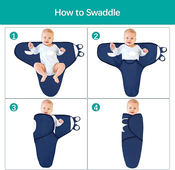 Biloban Baby Swaddles 0-3 Months for Boy & Girl, Cotton Swaddle Blanket, Newborn Essentials, Grey & Navy, 4 Pack