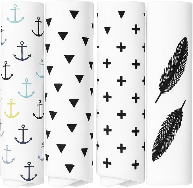 100% Muslin Swaddle Blankets, Baby Receiving Blankets for Newborn, Unisex, Soft, Warm and Cozy, Pack of 4, Size 47 x 47 Inches, Gift for Mom – Black Wings