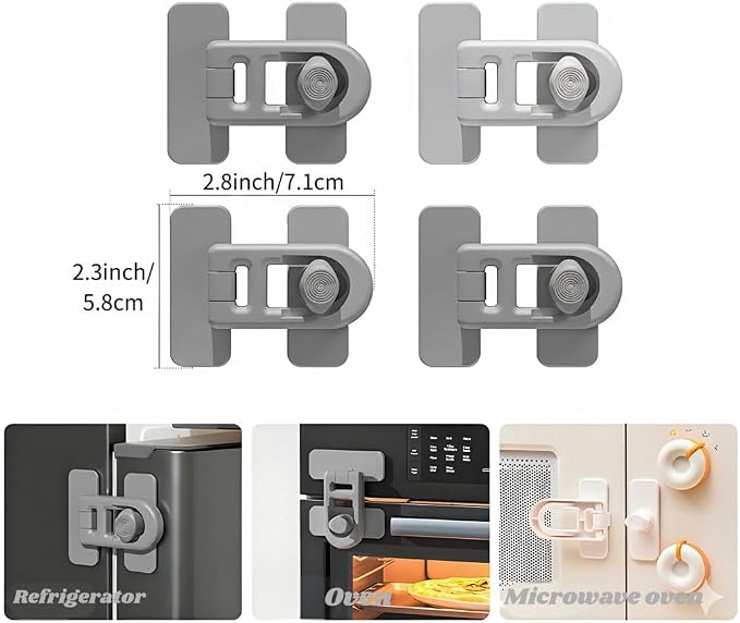 4 Pack Child Proof Cabinet Locks,Baby Proofing Locks for Cabinets, Oven, Freezer & More,Easy to Install, No Drill, Secure Adhesive (Grey)