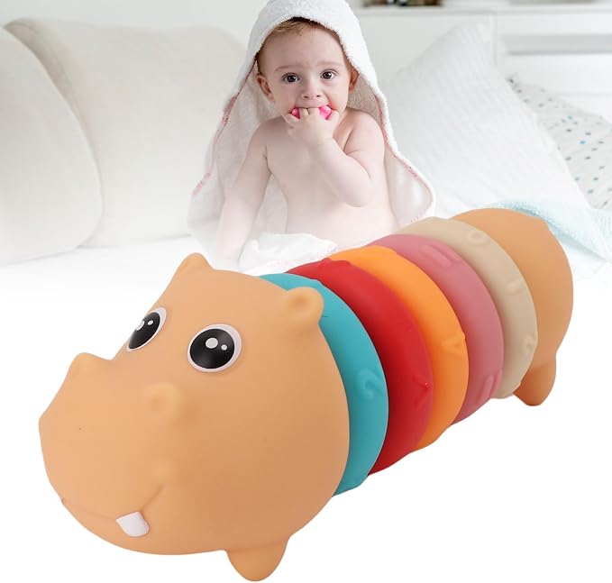 Baby Stacking Rings Soft Plastic Toy Hippo Shape Educational Game for Toddlers Blue