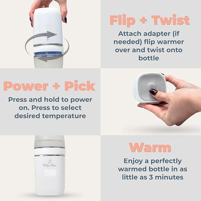 Baby’S Brew Portable Bottle Warmer – Cordless Baby Bottle Warmer for Breastmilk & Formula, Rechargeable Travel Milk Warmer, Leak-Proof, Compact, White, Adapter Not Included
