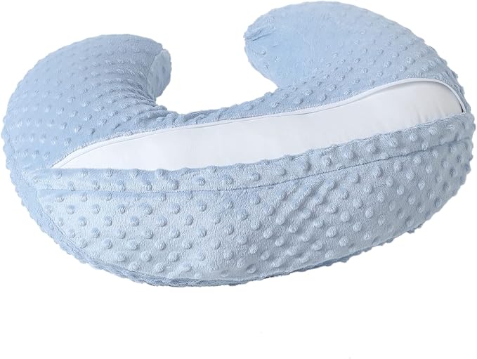 Nursing Pillow and Body Positioner with Premium Slipcover | for Breastfeeding for Baby Boys and Girls, Feeding Pillow with Breathable Comfortable Pillowcase (Blue)