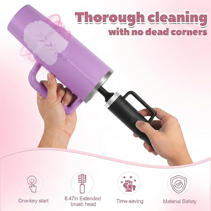 Electric Water Bottle Brush and Straw Cleaner Brush, Long Handle Bottle Cleaner Brush, 2 in 1 Bottle Cleaning Brush for Sports Bottles, Baby Bottles, Mugs, Straws,Stanley Cup