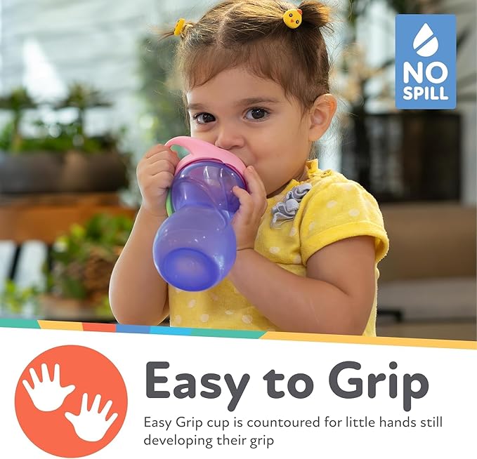 Nuby No-Spill Clik-It Flexi Straw Sippy Cup with Carabiner Clip - (3-Pack) 10 oz - Baby Sippy Cup for 6+ Month Old with Easy Grip - Aqua/Pink/Purple
