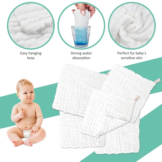 Baby Muslin Washcloths Baby Towels and Washcloths for Face Newborn Essentials Registry Baby Muslin Burp Cloths and Wash Cloths for Sensitive Skin 10 Pack 10x10 Inches