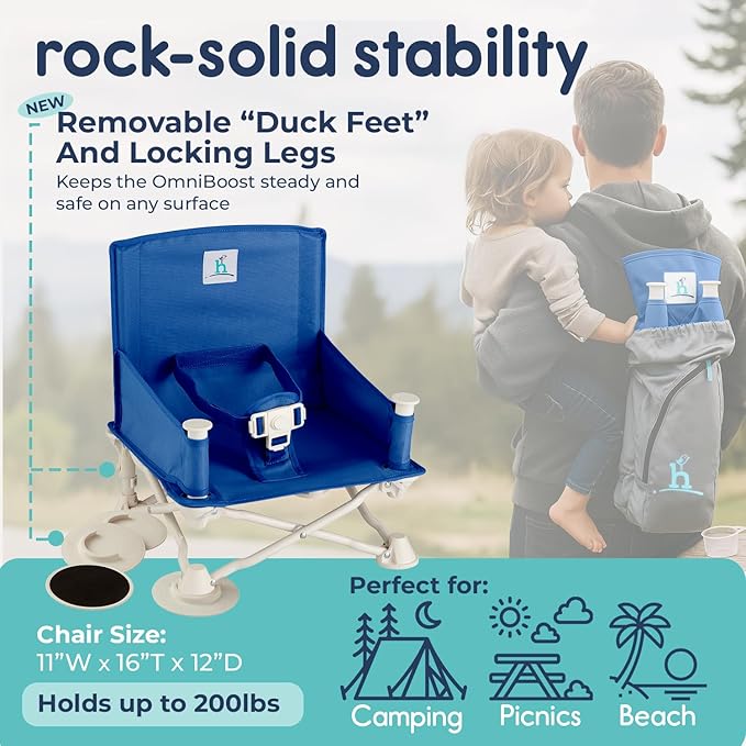Hiccapop OmniBoost Travel Booster Seat with Tray for Baby | Folding Portable Baby Booster Seat for Dining Table, Camping, Beach, Grandma?™s | Tip-Free Design Straps to Kitchen Chairs - Booster Chair