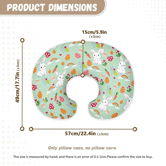 Rabbit Eggs Nursing Pillow Cover with Hidden Zipper Stretchy Removable Slipcover for Breastfeeding Pillows Skin-Friendly Fabric Infant Feeding Cushion Cover for Easter Decor