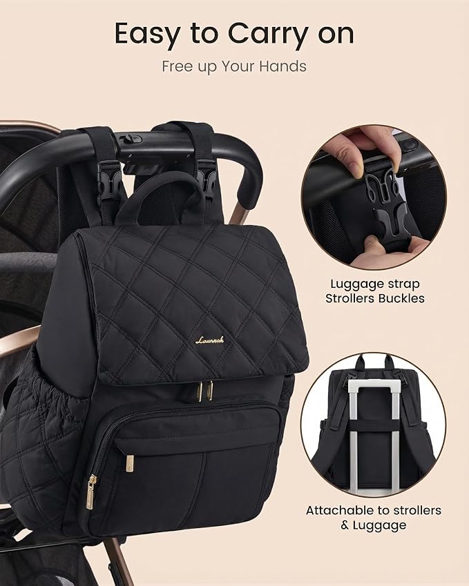 LOVEVOOK Diaper Bag Backpack With Pocket For Large Capacity Cup,Multi-Function Baby Travel Bag For Mom Dad,Waterproof Baby Bag for Boys Girls with Changing Pad,Insulated Bag,Stroller Straps,Black