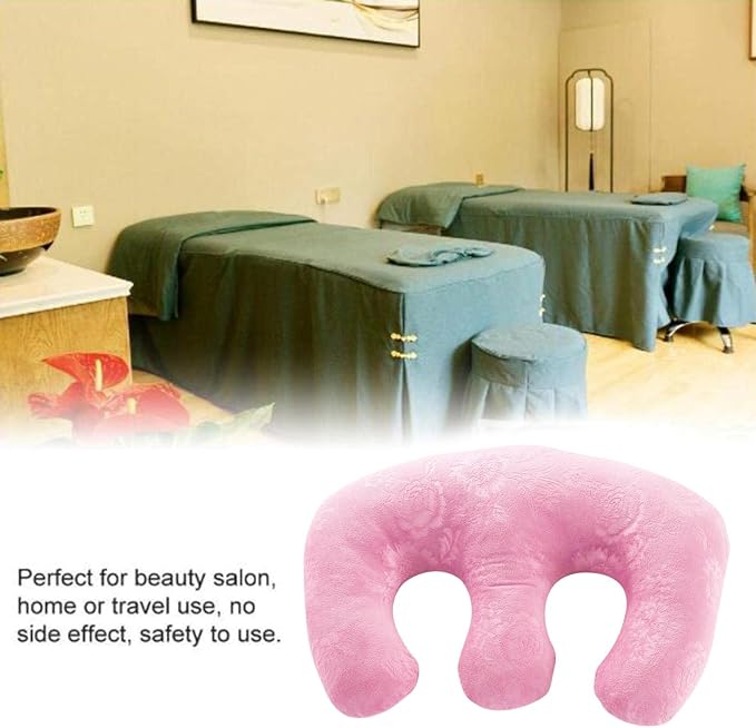 Chest Pillow Breast Support Velvet Cotton Massage Cushion Detachable Pad Comfortable Bolster Suitable for Salon Home Travel Breastfeeding Sleep, Pink, 16.9x11 inch