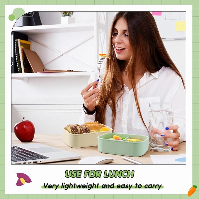 Layhit 4 Pcs Silicone Bento Box for Adults, 27 oz Bento Lunch Container Reusable Food Container for Women Men, Leak Proof Microwave Dishwasher Freezer Safe (3 Compartments,Desaturated Colors)