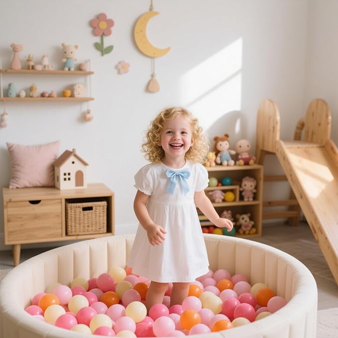 GOGOSO Ball Pit Balls for Toddler, Baby Plastic Playballs Kids Soft Pastel Pelotas Non-Toxic BPA-Free 3pink+Orange+Yellow, 200 Balls