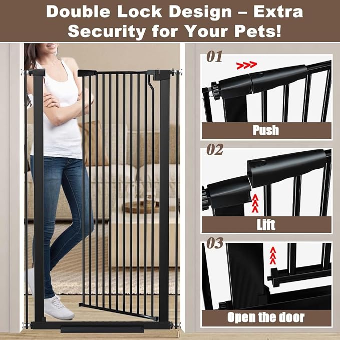 Fairy Baby 51.1" Extra Tall Pet Gate, 29.5"-32.6" Adjustable Width Auto Close Encrypted Tall Dog Gate, Cat Proof Metal Gate Indoor for Doorway Hallways, Pressure Mounted Child Safety Gates, Black