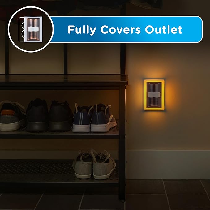 Enbrighten SleepLite LED Night Light Motion Sensor Nightlight Dusk to Dawn Amber Lights Ambient Lighting Room Decor for Bedroom Baby Nursery Bathroom Oil Rubbed Bronze 2 Pack