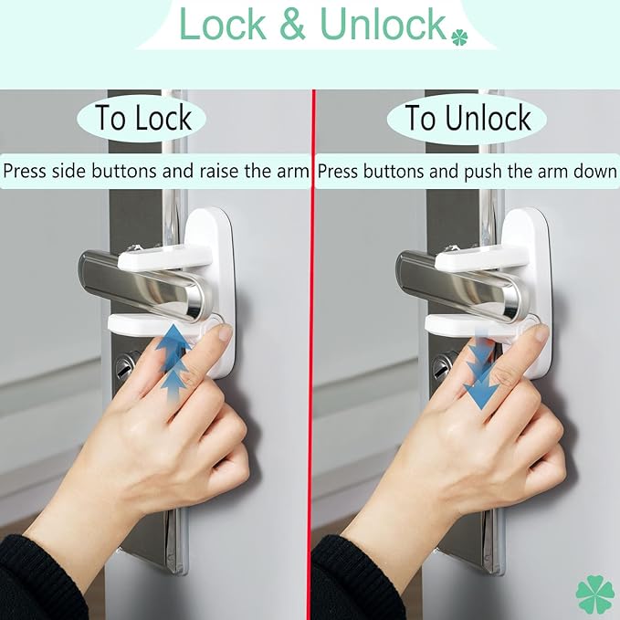 Door Lever Lock 1 Pack, No Drilling, ABS Material Door Handle Baby Proof with Strong 3M Adhesive Milky White