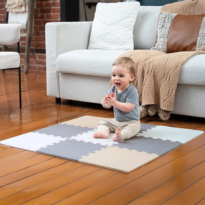 MioTetto Baby Play Mat, Comfortable Playtime Mat ??Portable Foam Floor Tiles, Safe Baby mat for Floor for Crawling & Development, Soft Play mat for Babies, Stylish Interlocking Foam Tiles