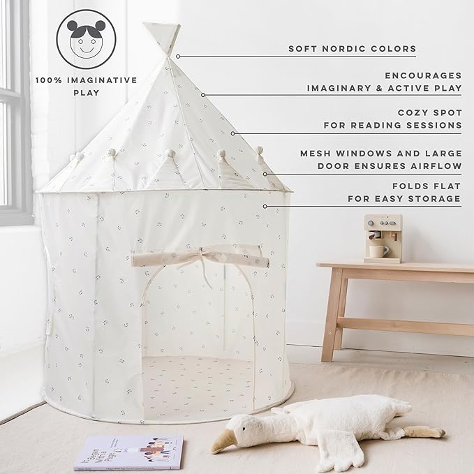 3 Sprouts Kids Play Tent - Sustainable Recycled Fabric ??Fun Spacious Childs Playhouse for Indoor Games for Boys & Girls - Durable Fort Pop Up House for Toddlers & Children Age 3-10 - Blueberry Taupe
