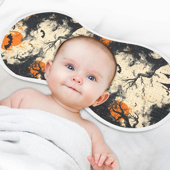 Vintage Halloween Muslin Baby Burp Cloths - Super Absorbent and Soft Burping Rags - Cotton Burp Clothes Set for Boys and Girls, 4 Pack