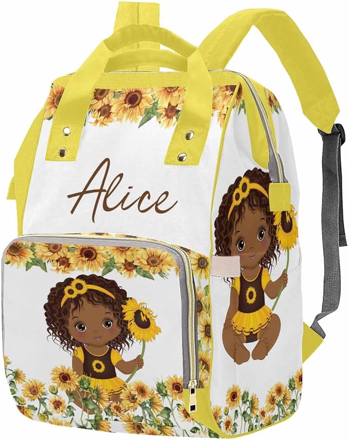 M YESCUSTOM Custom Name Diaper Bag Backpack for Wife Personalized Cute Mommy Nursing Daypack Mothers Day New Born Gifts Sunflower Travel Bag Multi Function Waterproof Backpack for Holiday, Ourdoor
