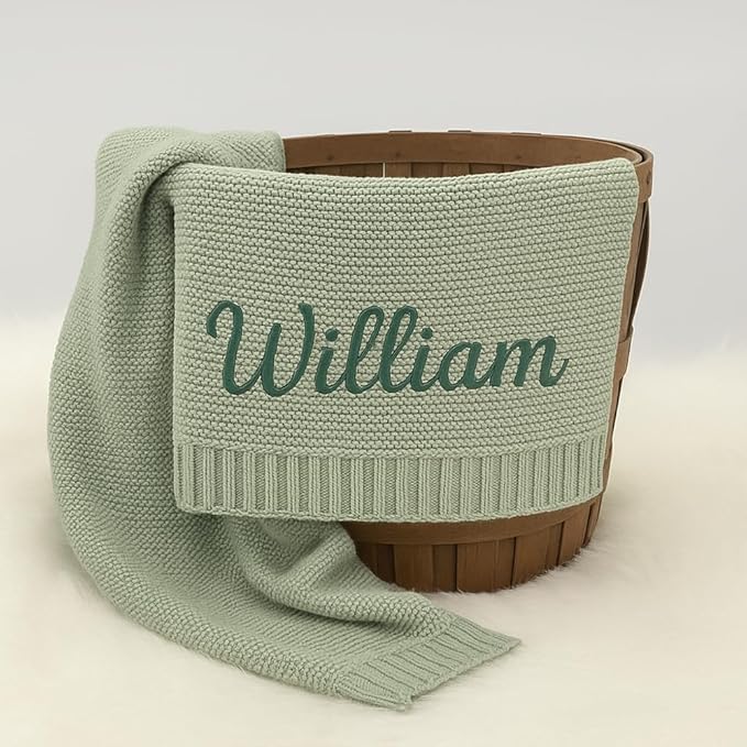 Personalized Baby Knit Blanket Custom Embroidered Cotton Blanket for Newborns Nursery Essentials Stroller Cover, Holiday, Thoughtful Keepsake for New Parents.