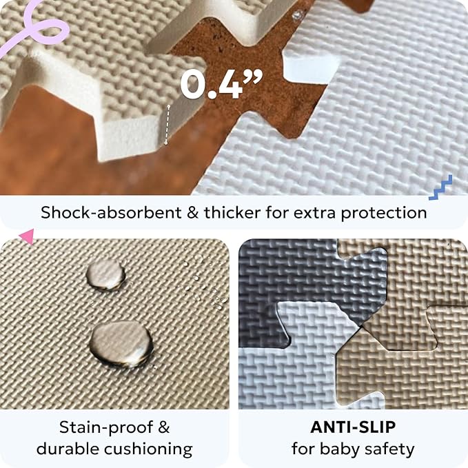 MioTetto Baby Play Mat, Comfortable Playtime Mat ??Portable Foam Floor Tiles, Safe Baby mat for Floor for Crawling & Development, Soft Play mat for Babies, Stylish Interlocking Foam Tiles