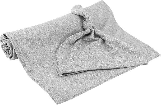 Cotton Knitted Baby Swaddle Blanket with Hat Headband Set Newborn Swaddle Wrap Receiving Blankets for Baby Girl Boy 45" x 45"(Ginger)