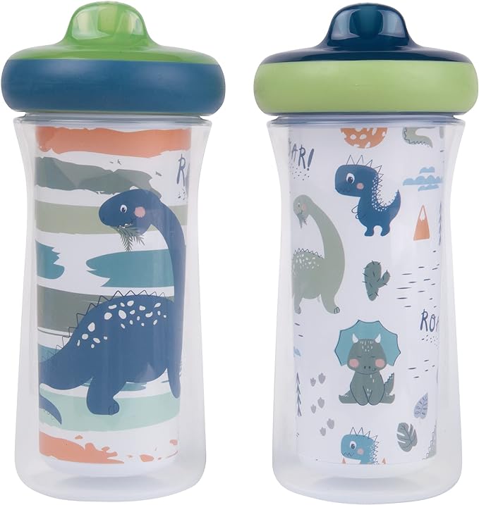The First Years Dinosaur Kids Insulated Sippy Cups - Dishwasher Safe Spill Proof Toddler Cups - Ages 12 Months and Up - 9 Ounces - 2 Count