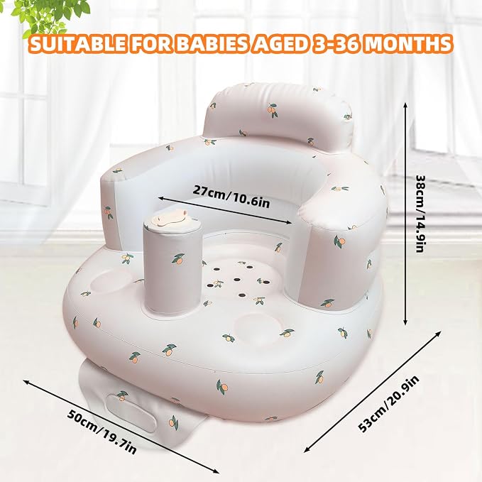 AGITVPS Upgrade Inflatable Baby Seat with Tray for Babies 3-36 Months, Built in Air Pump Bumbo Seat with Tray, Baby Chair Sit Me up Floor Seat for Baby, Learning to Sit&Feeding (Pillar-Olive)