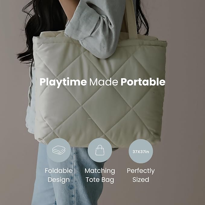 Snuggle Me® 2-in-1 Baby Play Mat - 100% Organic Cotton Baby Mat for Floor Play, Quilted, Foldable Playmat with Matching Tote Bag Included, Safety Certified & Machine Washable (37" x 37") - Gumdrop
