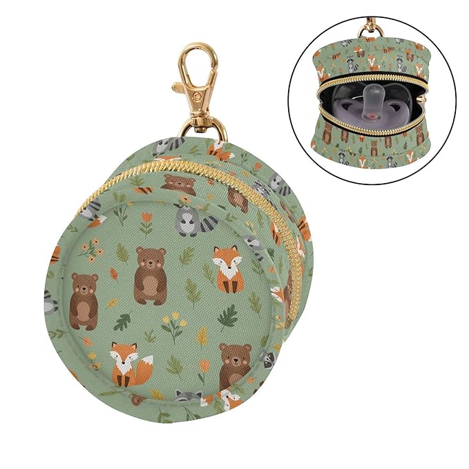 Forest Animals Fox Green Pattern Pacifier Holder Case with Clip Paci Holder Baby Pacifier Holders Container Portable for Diaper Bag Newborn Boy Girl Essentials