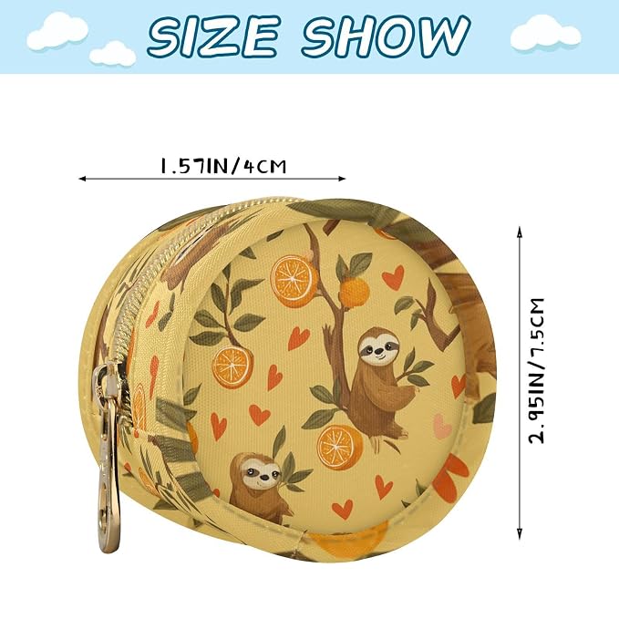 Pacifier Holder with Clip Pacifier Case for Diaper Bag Round Baby Pacifier Pouch Box Bag Portable Sloth Branch Oranges Hearts