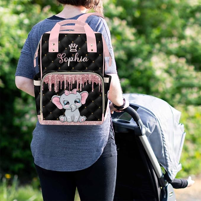 MyPupSocks Diaper Bag Backpack in Pink Personalized with Name Custom Mommy Nursing Baby Bags Multifunction Nappy Daypack with Large Capacity Casual Backpack Holiday Gift for Women