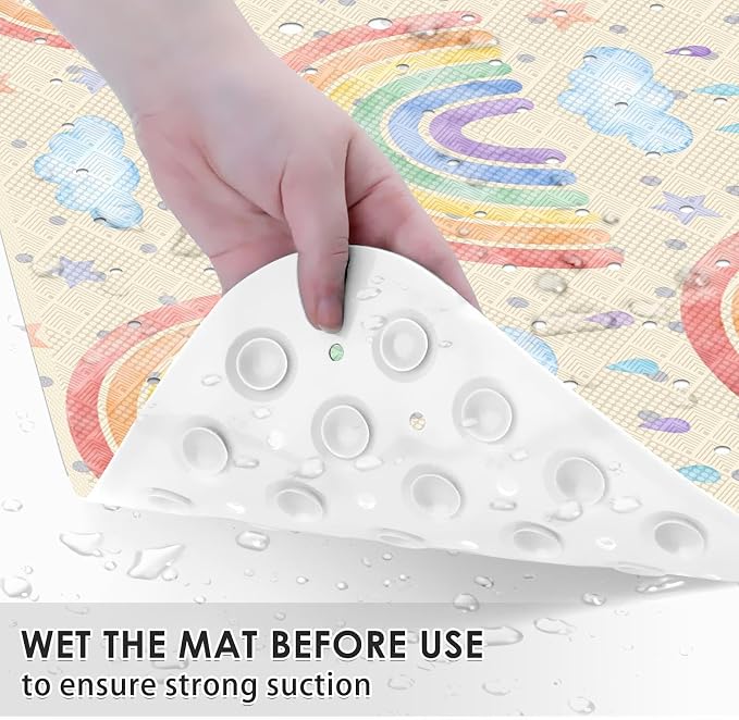 Rainbow Boho Bathtub Shower Mat Cute Cloud Non-Slip Tub Extra Long Bath Floor 40X16 Inch Machine Washable for Bathroom Tub Bath Mat for Toddler and Baby
