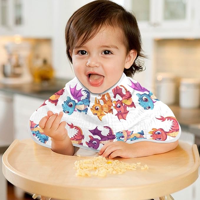vvfelixl Baby Burp Cloths Cute Little Dragons Baby Newborn Cotton Burping Cloths Set Babys Washcloths 4 Pack